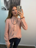 Striped Ruffle Long Sleeve Button Down Blouse