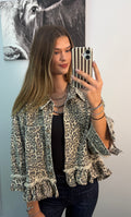 Leopard Print Frayed Ruffle Hem Shirt Jacket