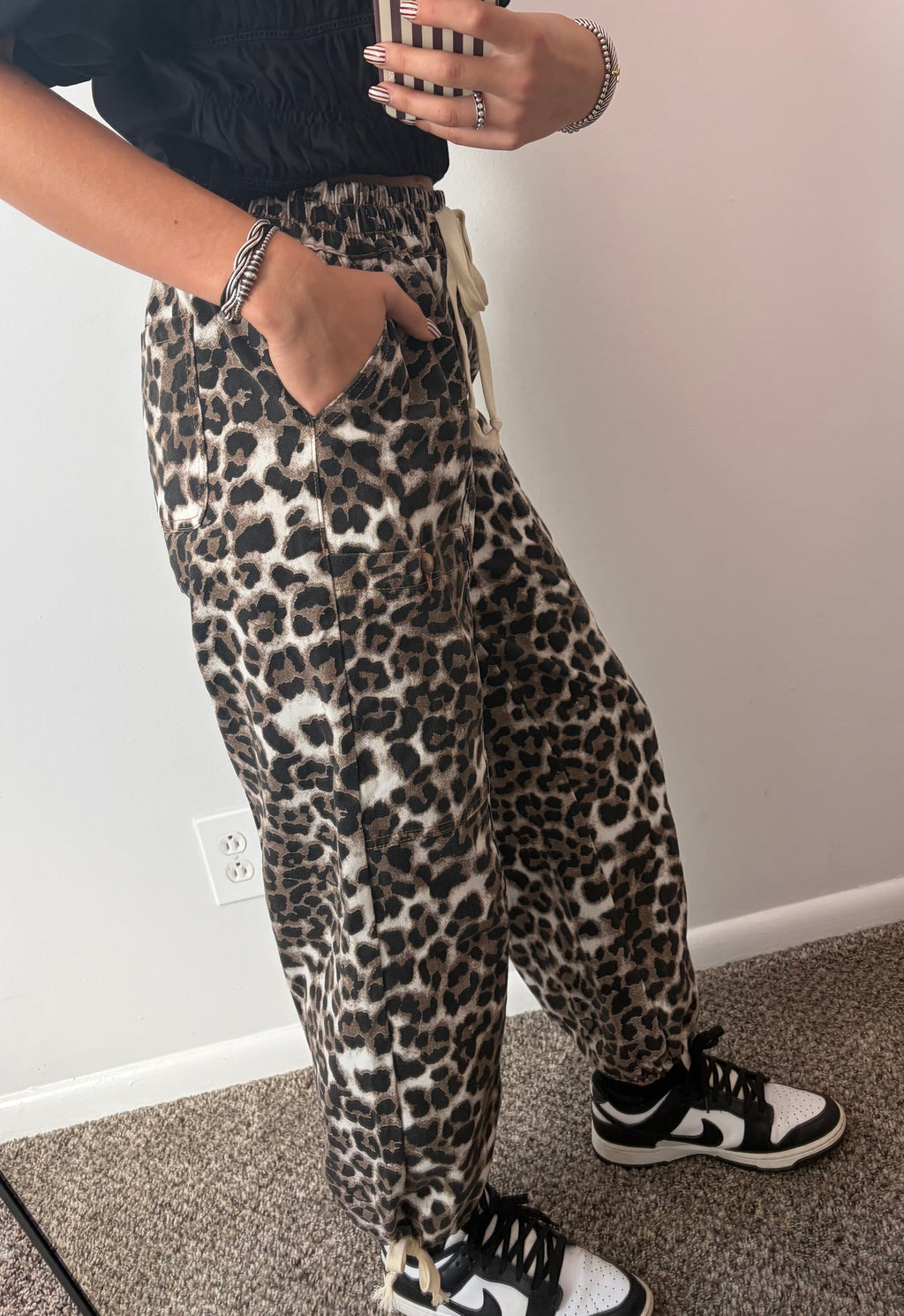 Leopard Print drawstring Jeans