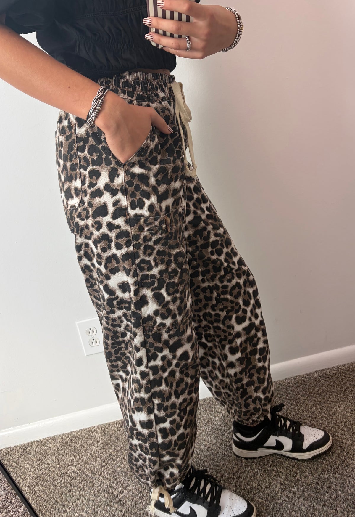 Leopard Print drawstring Jeans