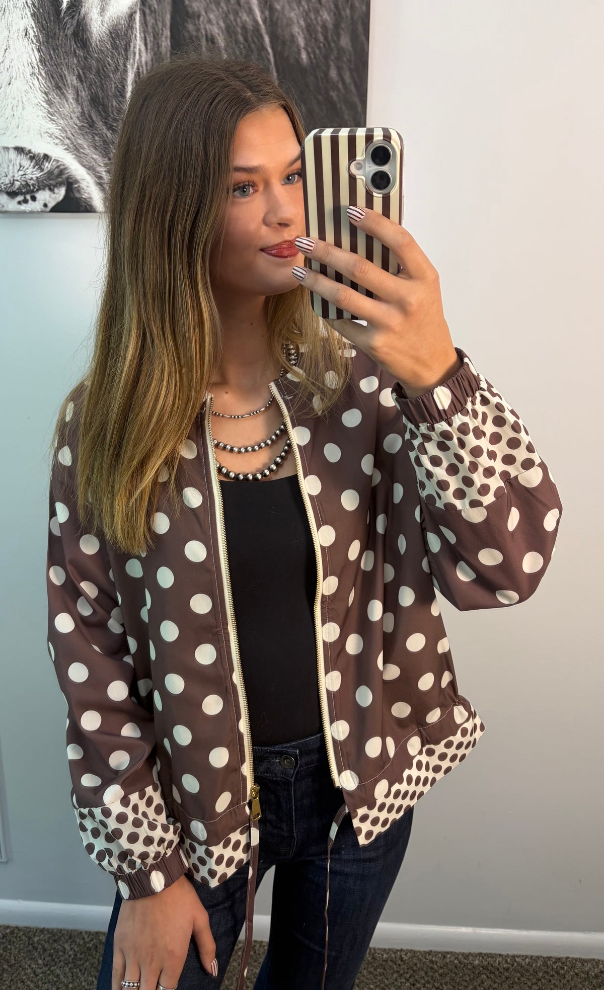 Polka Dot Zip-Up Windbreaker