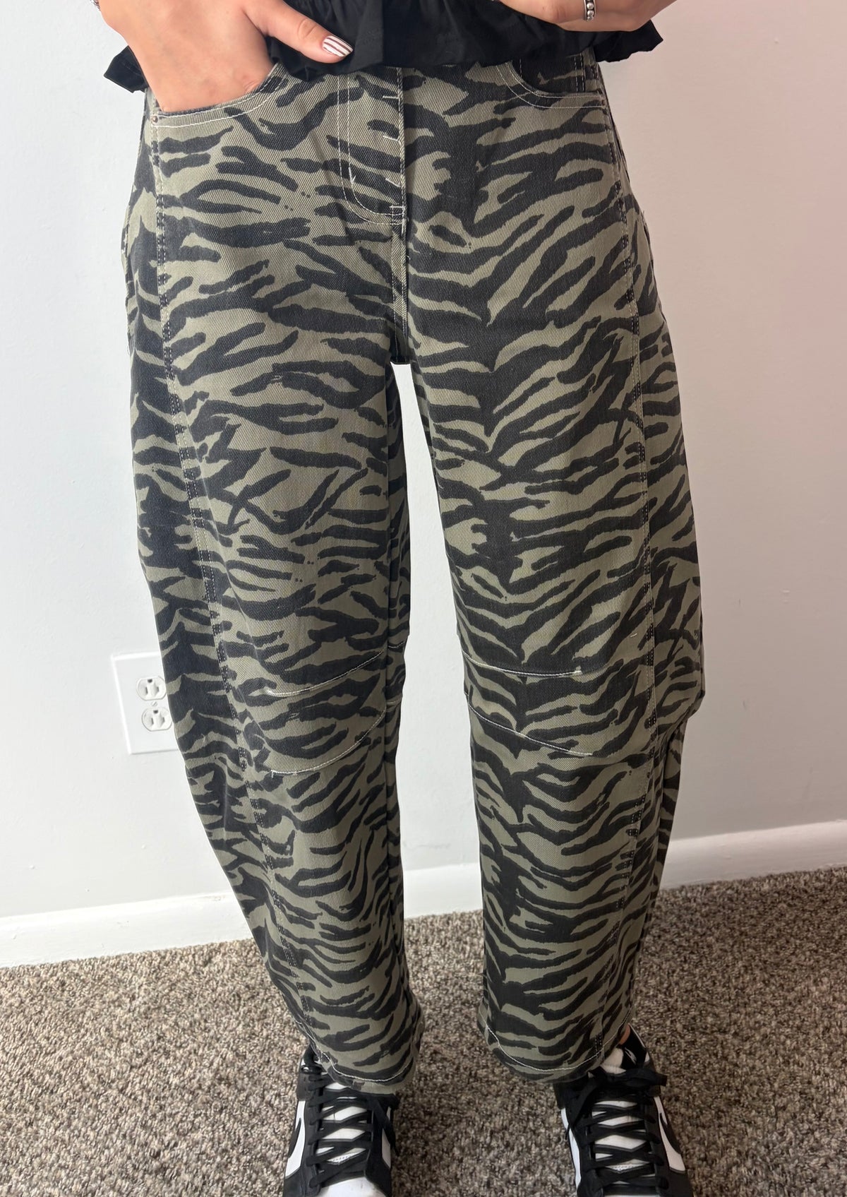 Zerbra Print Barrel Jeans