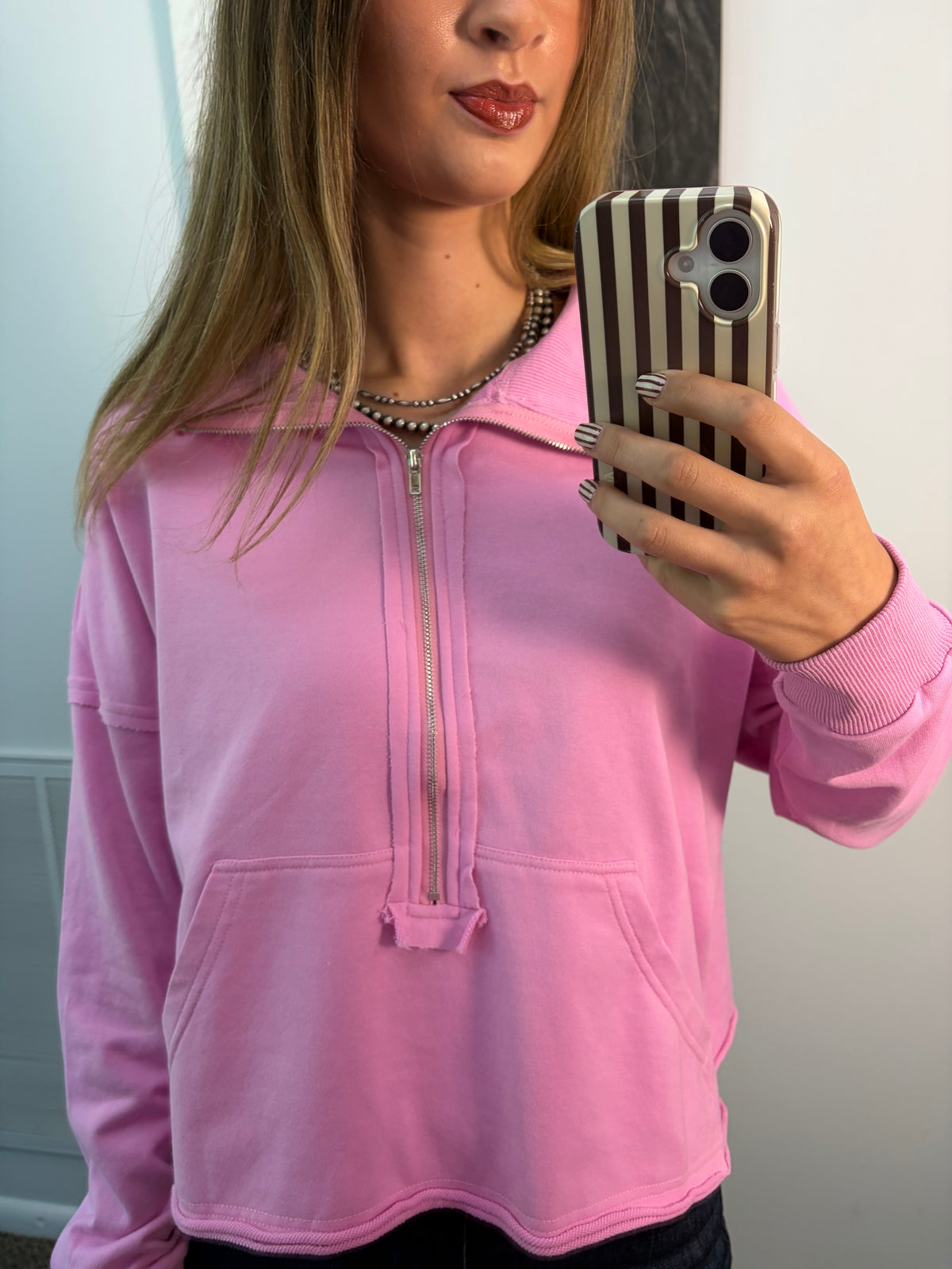 Stone Wash 1/4 Zip Cropped Sweatshirt