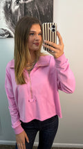 Stone Wash 1/4 Zip Cropped Sweatshirt