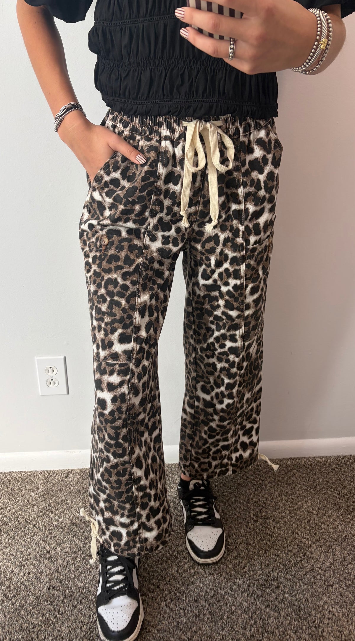 Leopard Print drawstring Jeans