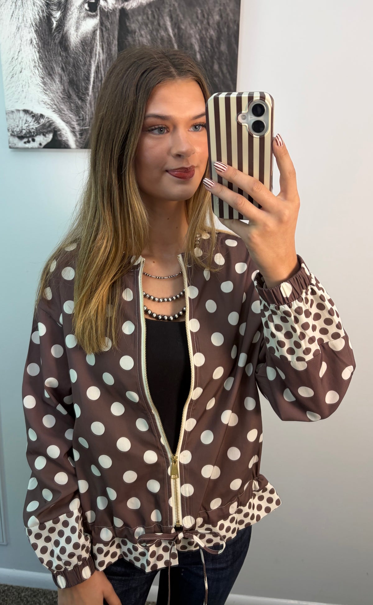 Polka Dot Zip-Up Windbreaker