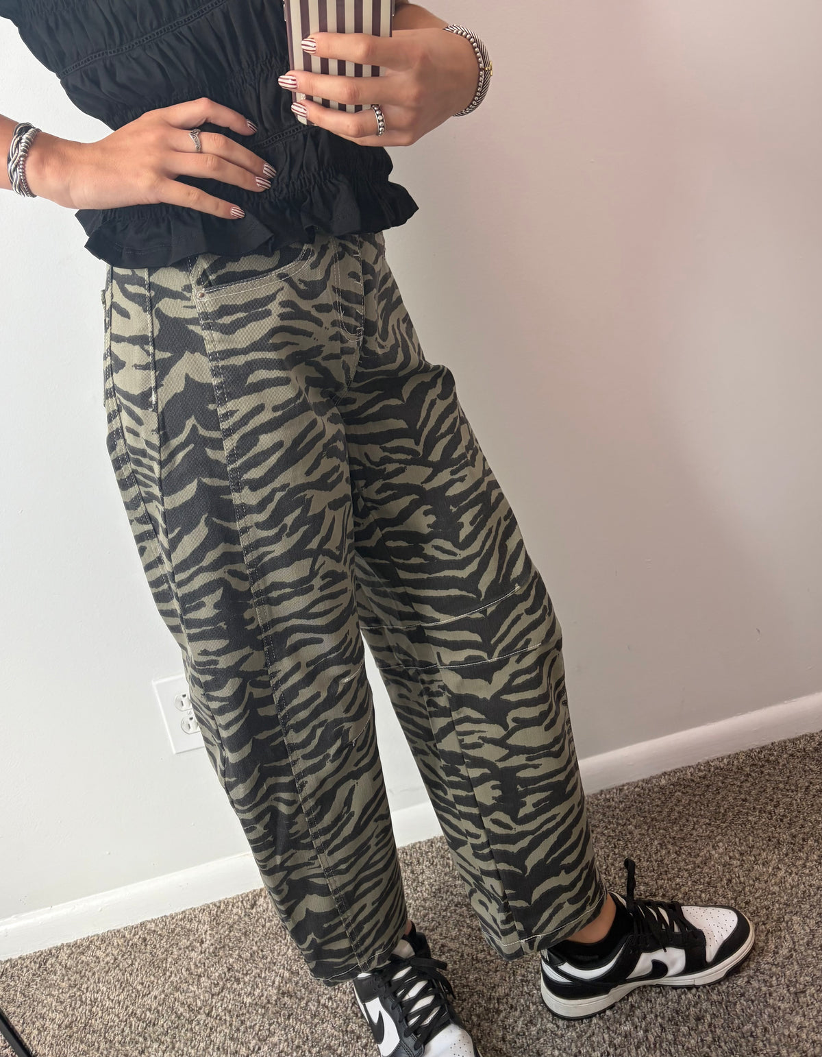 Zerbra Print Barrel Jeans
